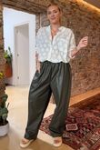 Made in Italy Runa Leather Look Tapered Barrel Pant Khaki